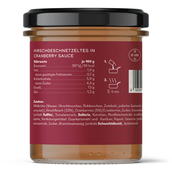 Hirschgeschnetzeltes in Cranberrysauce, 320g / Glas